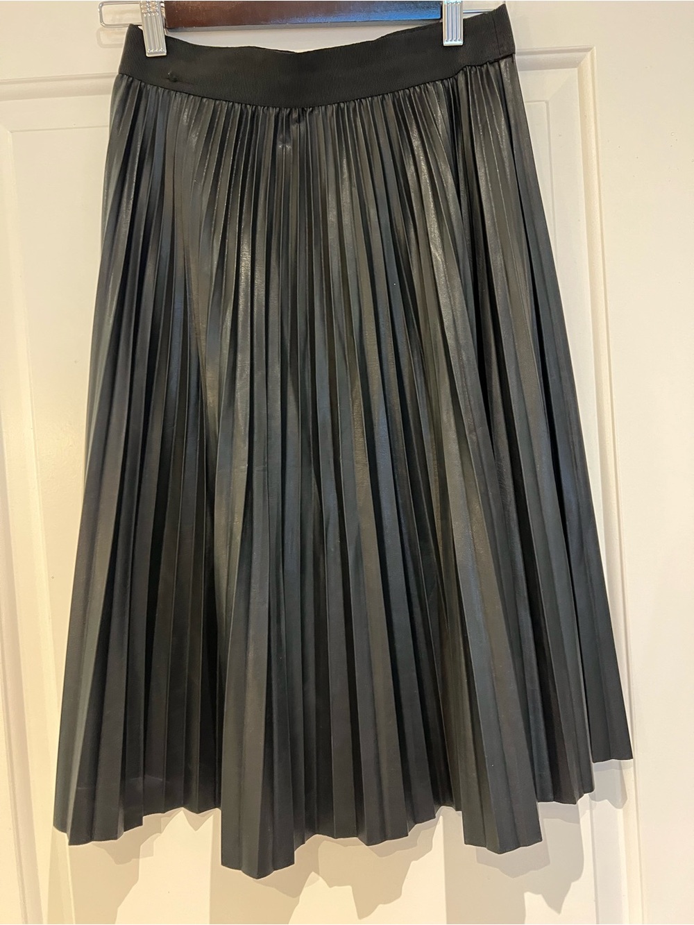 Joe Fresh Black Pleated Faux-Leather Midi Skirt